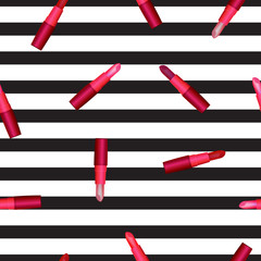 seamless pattern with lipstick on striped background