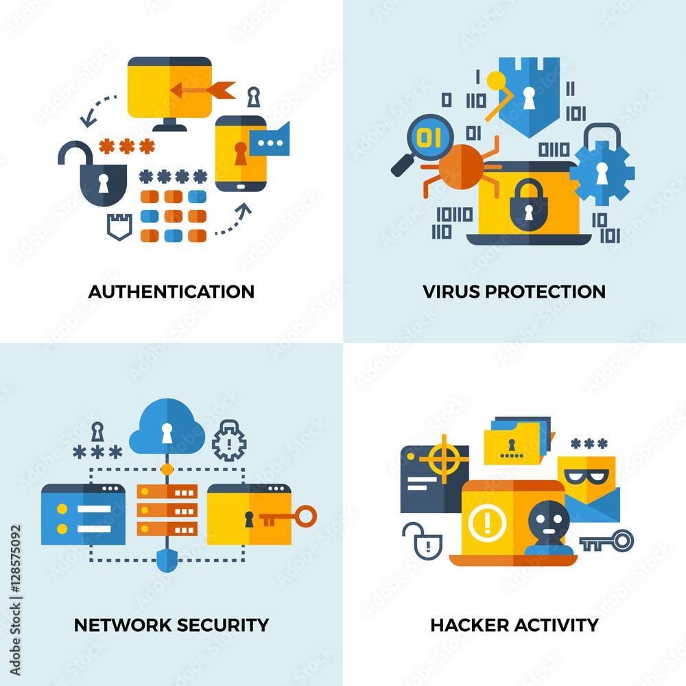 Poster internet security, cloud technology services data protection vector concepts set