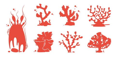 Sea aquarium coral silhouettes vector set