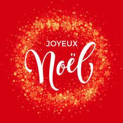 Fototapeta na wymiar French Merry Christmas Joyeux Noel decoration ornament snowflake wreath glitter