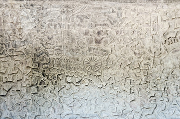 ancient asian stone carved figures in angkor wat temple cambodia