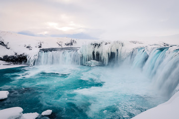 Godafoss waterfall in Iceland during winter