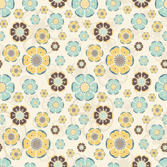 Fashion pattern with flowers in retro color