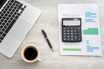 Financial paper charts and graph