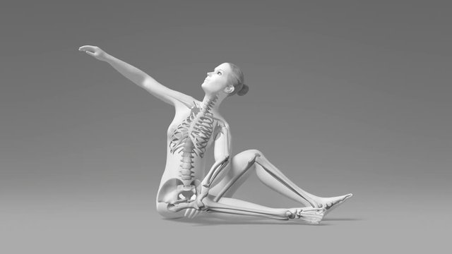 Sitting And Stretching Female With Visible Bones Of The Skeleton