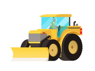 Yellow tractor. Agricultural transport. Big wheels. Self-moving car. Farmer equipment. Vector car. Truck tractor. Industrial vehicle