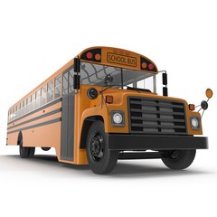 Traditional yellow schoolbus isolated on white. 3D illustration