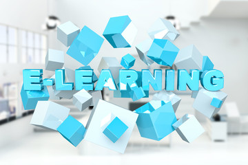 Floating 3D render e-learning presentation with cube