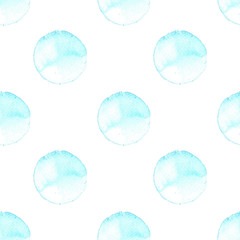 Hand painted dot pattern. Abstract watercolor texture shapes in trendy blue. Design illustration image.