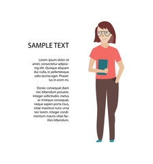 Woman holding book or tablet vector sketch