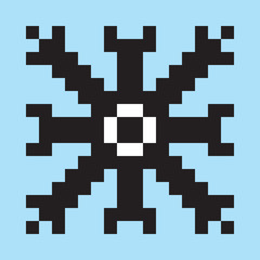 Pixel art, minimalistic snowflake, geometric snow, vector design object, web icon