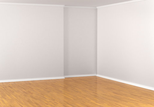 empty corner in a room, white walls, parquet flooring, laminate,