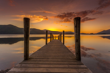 Ashness Jetty sunset Keswick Lake District - obrazy, fototapety, plakaty