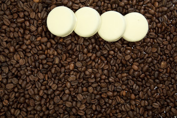 Coffee beans and cookie