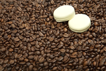 Coffee beans and cookie
