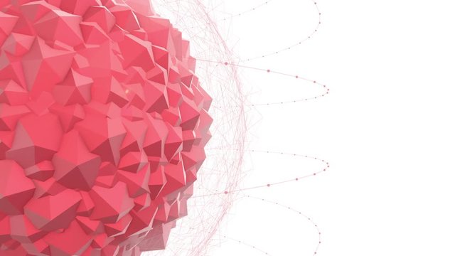 Abstract Red Geometric Polygon Shape With Particle Effects