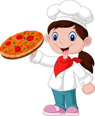 Cute little girl holding pizza


