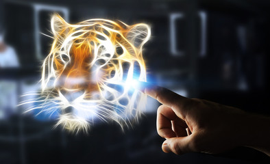 Person touching fractal endangered tinger illustration 3D render