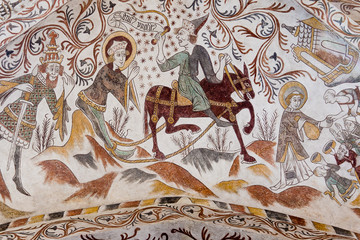 The Martyrdom of Saint Hippolytus. Hippolytus dragged to death behind a horse, Over Dråby church,...