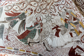 The holy kings bring their gifts to the Christ child. Over Dråby church, Denmark, Nov 14, 2016,