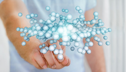 Businessman touching abstract connection interface 3D rendering