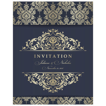 Invitation cards in an old-style gold and blue