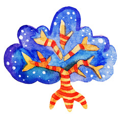 Cute watercolor Christmas tree character illustration isolated on white background