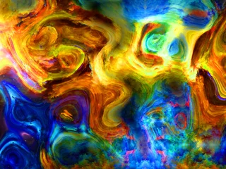 Papier Peint photo Mélange de couleurs Art abstracted fractal chaotic waves. Digital artwork creative graphic design. 