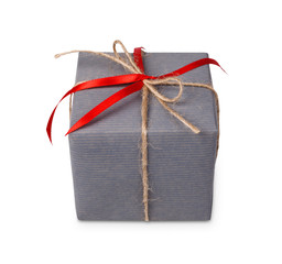 Christmas gift box in gray paper isolated on white