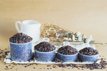 Series Of Riceberry In Various Spoon Cup Measuring