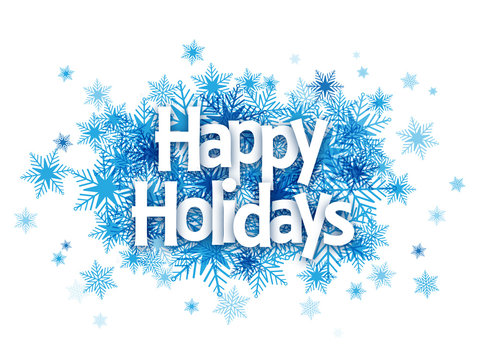 "HAPPY HOLIDAYS!" Overlapping Letters Vector Icon on Snowflake Background
