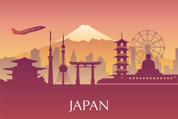 Wall murals Japan Silhouette illustration of Tokyo city in Japan.Japan landmarks F