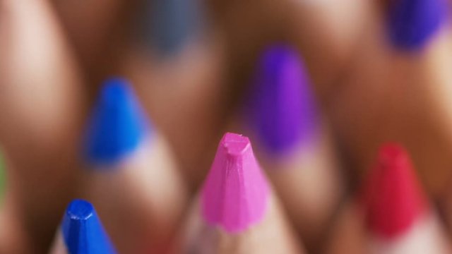 4K Close up movement on coloured pencil nibs