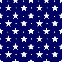 seamless pattern with white stars and dots on a blue background