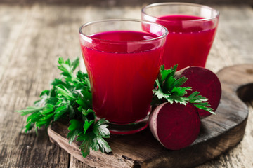 Beetroot juice in a large glass, fresh beets , Healthy food