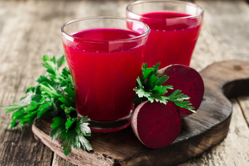 Beetroot juice in a large glass, fresh beets , Healthy food