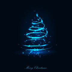 Vector abstract dark background. Blurry smooth glowing waves. Christmas tree