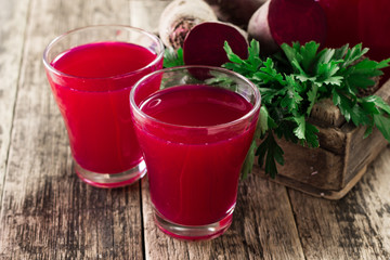 Beetroot juice in a large glass, fresh beets , Healthy food
