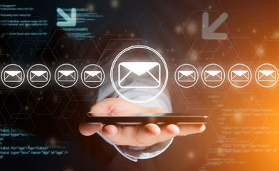 Concept of sending message with smartphone with email icon aroun