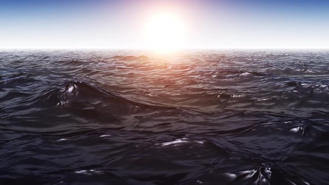 Blue Wavy Ocean Scene With Shiny Warm Sun