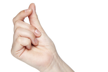 gesture of counting money, hand on a white background