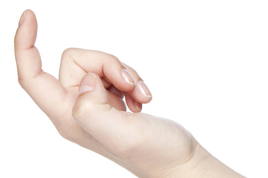inviting gesture, a hand on a white background