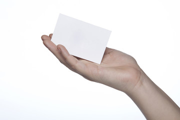 Fototapeta premium Business card shown on the hand, place a note