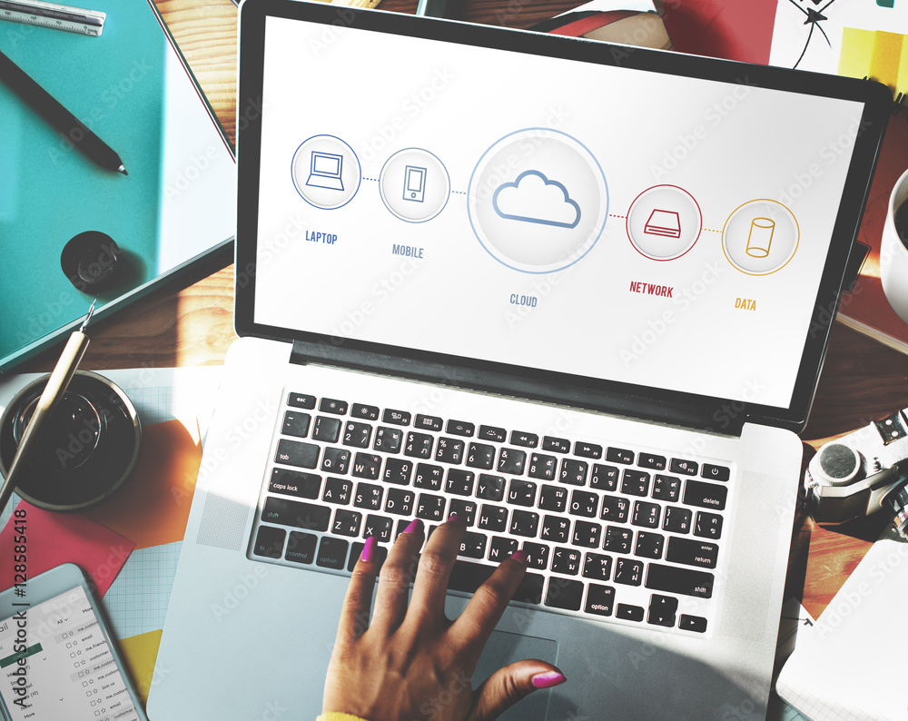 Aufkleber technology storage cloud networking connection concept