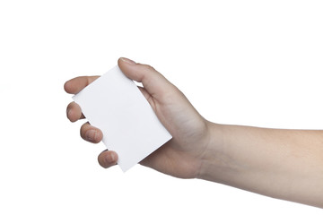 white card held in your hand, place for your advertisement