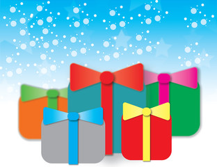 Birthday Party Christmas gifts on blue background with stars and circles