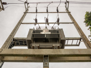 Electric transformer on electric pole