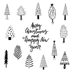 Cute greeting card with Christmas trees
