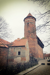 Gothic castle in Olsztyn on a cloudy day.