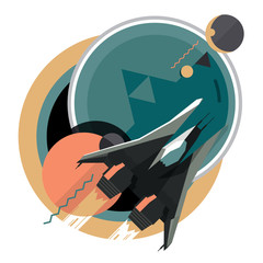Spacecraft, spaceship in space, planet, flat modern illustration, star war © badalov